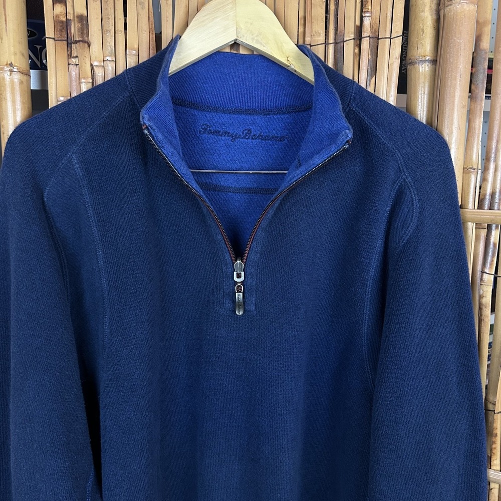 Tommy Bahama Men's Sweater 1/4 Zip Sweater Navy Blue Preppy Casual Outdoors - L - Picture 5 of 14